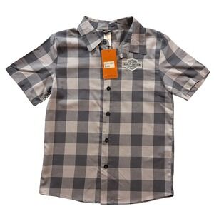 Harley Davidson Boys Plaid Button Up Shirt Gray Black Short Sleeve NWT